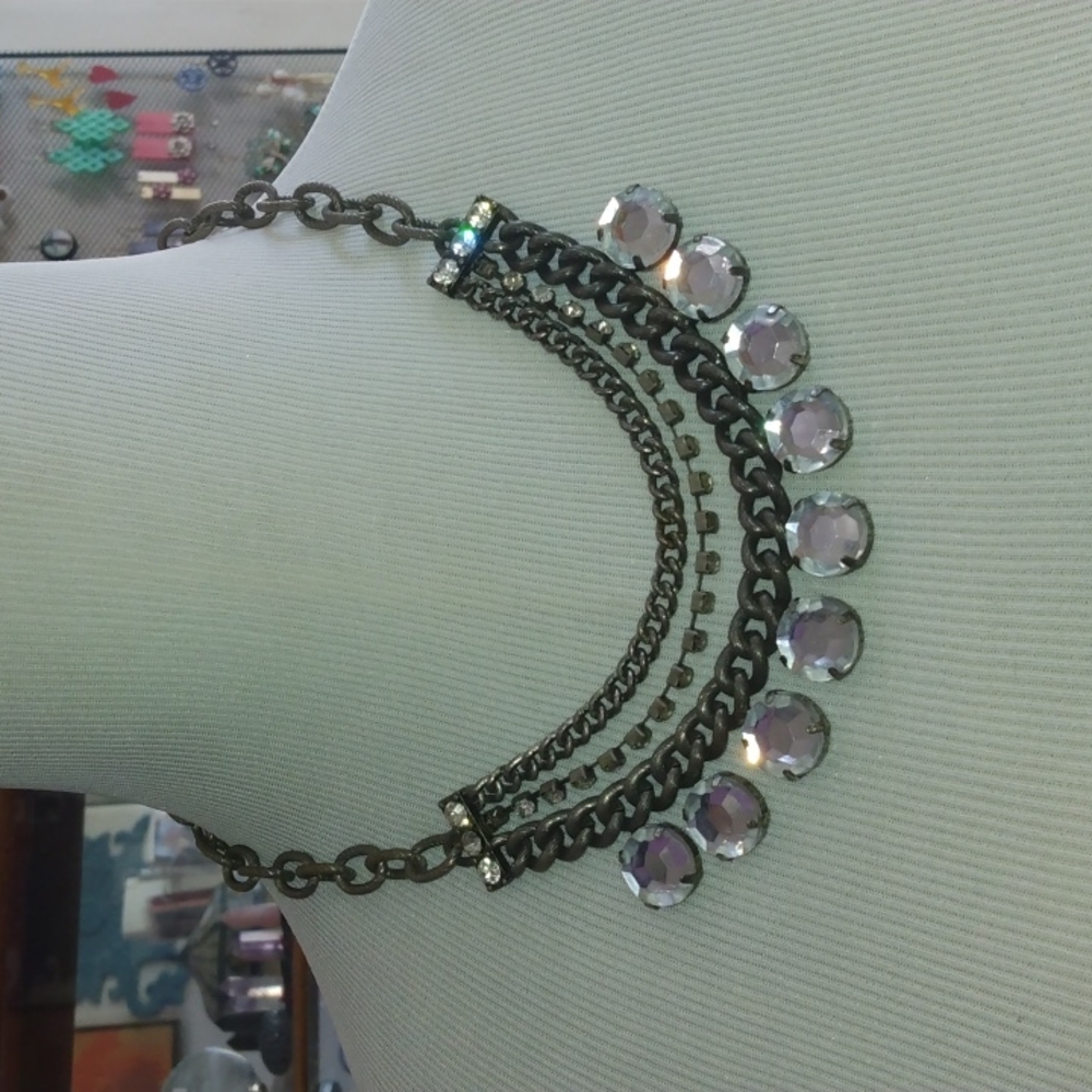 Rhinestone bib collar necklace